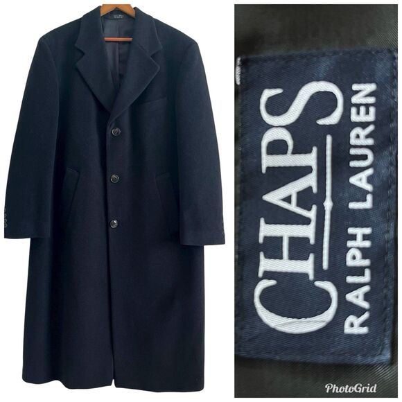 Vintage Chaps Ralph Lauren Wool Cashmere Coat Mens 42S Long Line Preppy Italy - Picture 1 of 15